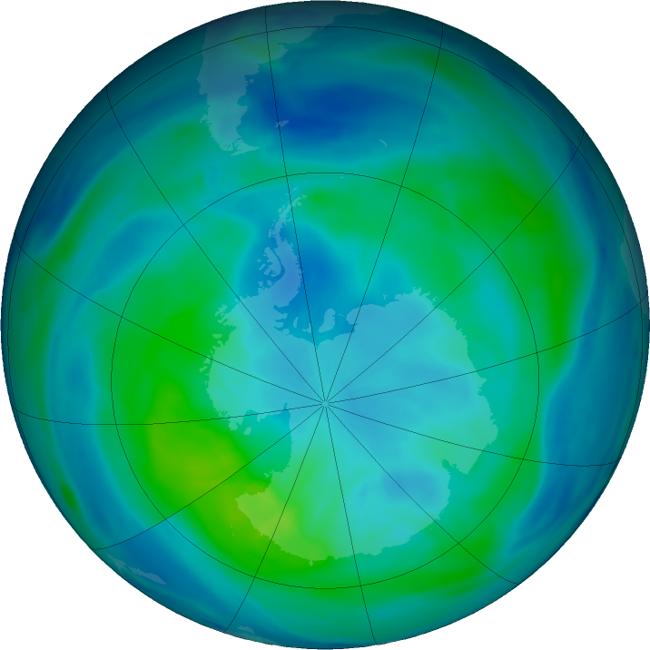 Antarctic ozone map for 17 March 2019